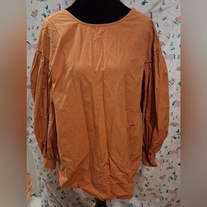 EUC Mijeong Park Orange Cotton V-Back Puff Sleeve Business Casual Blouse SZ XS